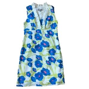 Vtg Floral Dress Women 6 S Merona Mod Retro Ruffled Sheath Coastal Preppy Poppy